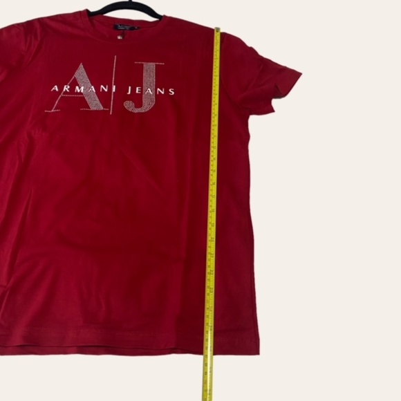 ARMANI JEANS Wine Color T-shirt Rhinestones Letters size L - Picture 7 of 10